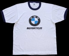 画像2: 80s BMW MOTORCYCLES ビッグロゴ リンガーTシャツ 白×紺 (2)