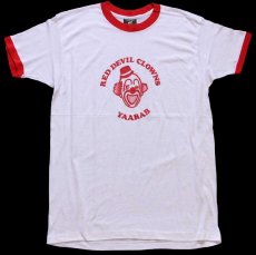 画像2: 80s USA製 RED DEVIL CLOWNS YAARAB ピエロ リンガーTシャツ 白×赤★シュライナー フリーメイソン (2)