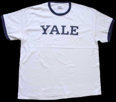 画像2: 00s YALE コットン リンガーTシャツ 白×紺 XL (2)