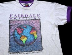 画像1: 90s USA製 FAIRDALE KENTUCKY 地球 アート レイヤードネック&スリーブ コットンTシャツ 杢ライトグレー×紫 XL (1)