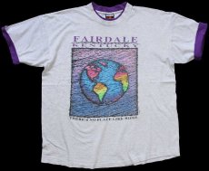 画像2: 90s USA製 FAIRDALE KENTUCKY 地球 アート レイヤードネック&スリーブ コットンTシャツ 杢ライトグレー×紫 XL (2)