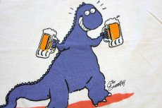 画像5: 80s USA製 Saurusly Speaking Partyasaurus 恐竜 ビール Vネック コットンTシャツ 白 (5)