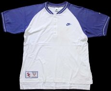 画像2: 90s NIKEナイキ TENNIS APPAREL SUPREME COURT ツートン ヘンリーネック コットン ラグランTシャツ 白×薄紫 M (2)