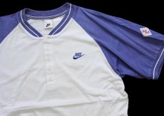 画像1: 90s NIKEナイキ TENNIS APPAREL SUPREME COURT ツートン ヘンリーネック コットン ラグランTシャツ 白×薄紫 M (1)