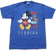 画像2: 90s USA製 DISNEYディズニー Mickey ミッキー マウス FLORIDA ひび割れプリント Tシャツ 青 L (2)