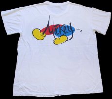 画像2: 90s USA製 Disneyディズニー ミッキー マウス 両面 染み込みプリント コットンTシャツ ボロ 白 (2)