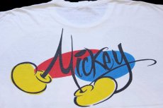 画像4: 90s USA製 Disneyディズニー ミッキー マウス 両面 染み込みプリント コットンTシャツ ボロ 白 (4)