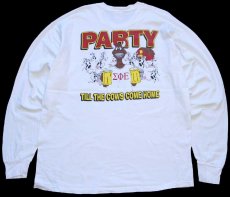 画像1: 90s USA製 PARTY TILL THE COWS COME HOME フラタニティ ウシ イラスト コットン 長袖Tシャツ 白 XL (1)