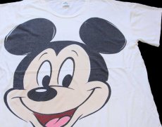 画像3: 90s USA製 Disneyディズニー ミッキー マウス 両面 染み込みプリント コットンTシャツ ボロ 白 (3)