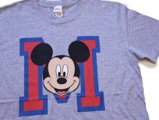 画像1: 00s モロッコ製 Disneyディズニー ミッキー マウス M コットンTシャツ 杢グレー L (1)