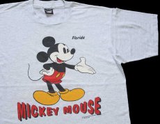 画像1: 90s USA製 Disneyディズニー MICKEY MOUSEミッキー マウス Florida 両面プリント Tシャツ 杢ライトグレー XL (1)