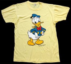 画像2: 80s USA製 Disneyディズニー ドナルドダック 染み込みプリント コットンTシャツ 薄黄 (2)