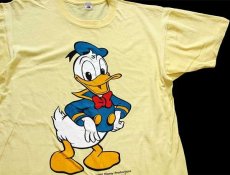 画像1: 80s USA製 Disneyディズニー ドナルドダック 染み込みプリント コットンTシャツ 薄黄 (1)