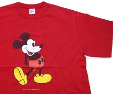 画像1: 80s USA製 DISNEYディズニー ミッキー マウス コットンTシャツ 赤 L (1)