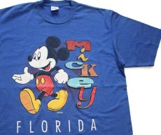 画像1: 90s USA製 DISNEYディズニー Mickey ミッキー マウス FLORIDA ひび割れプリント Tシャツ 青 L (1)