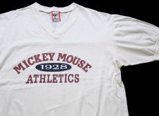 画像1: 90s USA製 Disneyディズニー MICKEY MOUSE 1928 ATHLETICS ミッキー マウス コットン アスレチックTシャツ 生成り L/XL (1)