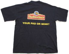 画像3: 90s USA製 Budweiserバドワイザー YOUR PAD OR MINE? スリーフロッグス カエル 両面プリント コットンTシャツ 黒 XL (3)