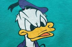 画像4: 90s Disneyディズニー DONALD ドナルドダック レイヤードスリーブ コットンTシャツ エメラルドグリーン×紫 (4)