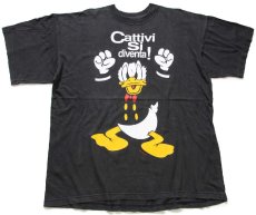 画像2: 90s Disneyディズニー ドナルドダック Cattivi Si diventa! Buoni Si nasce. 両面プリント コットンTシャツ 黒 (2)