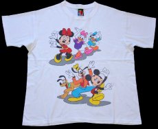 画像2: 90s USA製 Disneyディズニー ミッキー&ミニー マウス ドナルド&デイジーダック グーフィー プルート コットンTシャツ 白 (2)