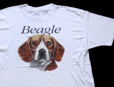 画像1: 90s USA製 Hanes Beagle ビーグル ドッグ アート Tシャツ 白 XL (1)