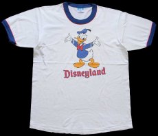 画像2: 80s USA製 Disneyディズニー Disneylandディズニーランド ドナルドダック コットン リンガーTシャツ 白×青 (2)