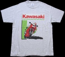 画像2: 90s USA製 Kawasakiカワサキ ロゴ バイク コットンTシャツ 杢ライトグレー XL (2)