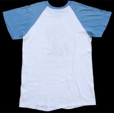 画像3: 80s スヌーピー チャーリーブラウン アイスクリーム 染み込みプリント コットン ラグランTシャツ 白×青 (3)