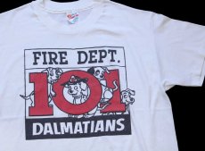 画像1: 90s USA製 Hanes FIRE DEPT. 101 DALMATIANS 101匹わんちゃん Tシャツ 白 L (1)