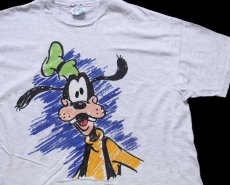 画像1: 90s USA製 Hanes Disneyディズニー グーフィー アート コットンTシャツ 杢ライトグレー L (1)