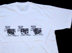 画像1: 90s SONA STRANA MA NON PAZZA 牛 イラスト コットンTシャツ 白 (1)