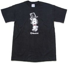 画像2: 90s Hanes スヌーピー MetLife コットンTシャツ 黒 フェード M (2)