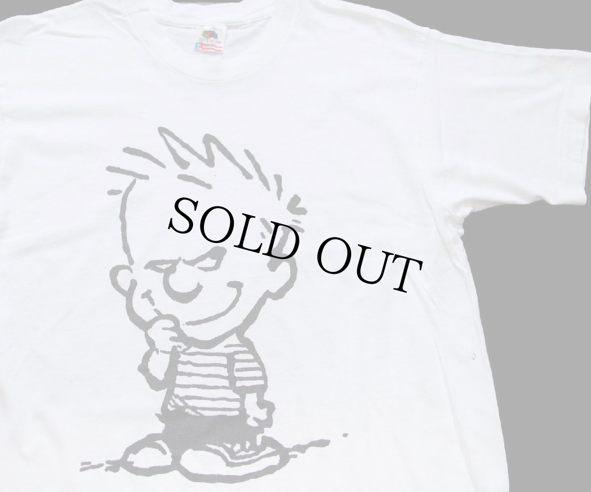 画像1: 90s USA製 Calvin and Hobbes カルビン ホッブス コットンTシャツ 白 M (1)