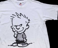 画像1: 90s USA製 Calvin and Hobbes カルビン ホッブス コットンTシャツ 白 M (1)