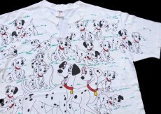 画像3: 90s USA製 Disneyディズニー 101匹わんちゃん 染み込み オールオーバープリント コットンTシャツ 白 (3)