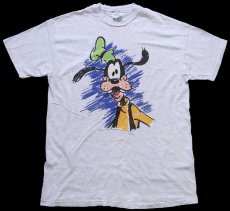 画像2: 90s USA製 Hanes Disneyディズニー グーフィー アート コットンTシャツ 杢ライトグレー L (2)