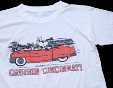 画像1: 80s スヌーピー ウッドストック ピンク キャデラック CRUISIN CINCINNATI Tシャツ 白 (1)