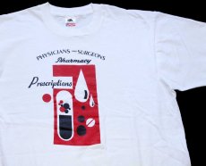 画像1: 90s USA製 PHYSICIANS AND SURGEONS Pharmacy Prescriptions アート コットンTシャツ 白 XL (1)