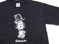 画像1: 90s Hanes スヌーピー MetLife コットンTシャツ 黒 フェード M (1)