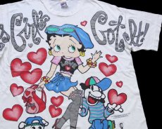 画像3: 90s USA製 BETTY BOOP ベティ ブープ This Girl's Got It! ハート 染み込み×ラメプリント コットンTシャツ ボロ 白 XL (3)