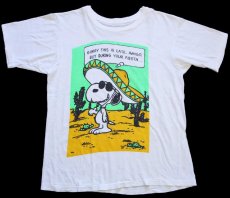 画像2: 80s スヌーピー サボテン ソンブレロ 蛍光 染み込みプリント コットンTシャツ 白 (2)