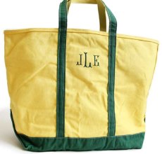 画像1: 00s USA製 L.L.Bean BOAT AND TOTE JLE 刺繍 カラー キャンバス トートバッグ ジップトップ 黄×緑 XL★エクストララージ (1)