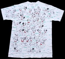 画像2: 90s USA製 Disneyディズニー 101匹わんちゃん 染み込み オールオーバープリント コットンTシャツ 白 (2)