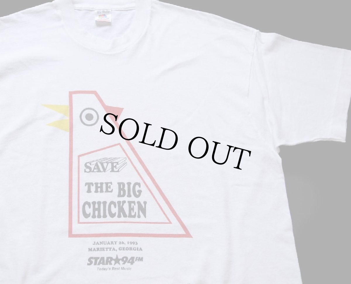 画像1: 90s USA製 SAVE THE BIG CHICKEN KFC ケンタッキーフライドチキン ロゴ 両面プリント コットンTシャツ 白 XL (1)