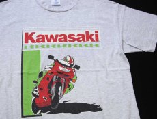 画像1: 90s USA製 Kawasakiカワサキ ロゴ バイク コットンTシャツ 杢ライトグレー XL (1)