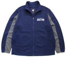 画像1: NFL SEATTLE SEAHAWKS ロゴ刺繍 ツートン 切り替え ニット トラックジャケット 紺×グレー XL★ジャージ (1)