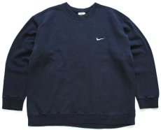 画像1: 90s USA製 NIKEナイキ ワンポイント ロゴ刺繍 スウェット ブリーチ飛び 黒 L (1)