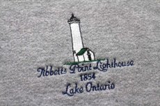 画像4: 90s USA製 Leeリー Tibbetts Point Lighthouse 1854 Lake Ontario 灯台 刺繍 スウェット 杢グレー XL (4)