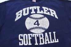 画像3: 80s USA製 BUTLER 4 SOFTBALL 三段中抜き ひび割れプリント スウェット 紺 L (3)