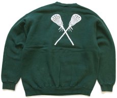 画像2: 90s USA製 Leeリー WILLIAM&MARY 10 LACROSSE 三段中抜き 両面プリント スウェット 緑 L (2)